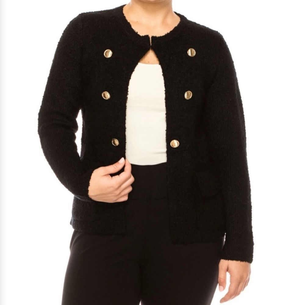 Sioni Brand Black Single‎ Button Closure Open Front Sweater Jacket Size XL